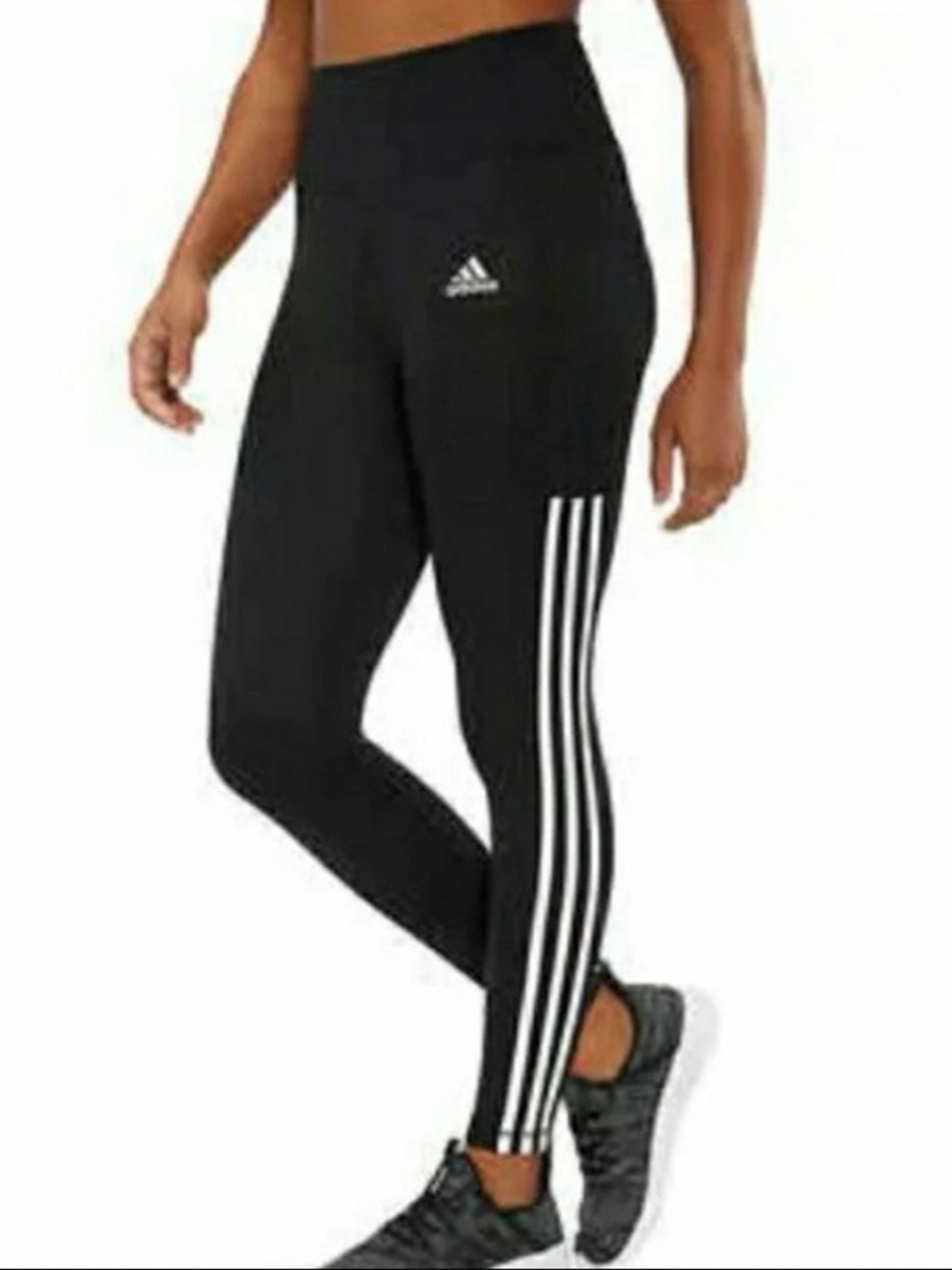 adidas 7/8 Black Leggings with White Side Stripes Women